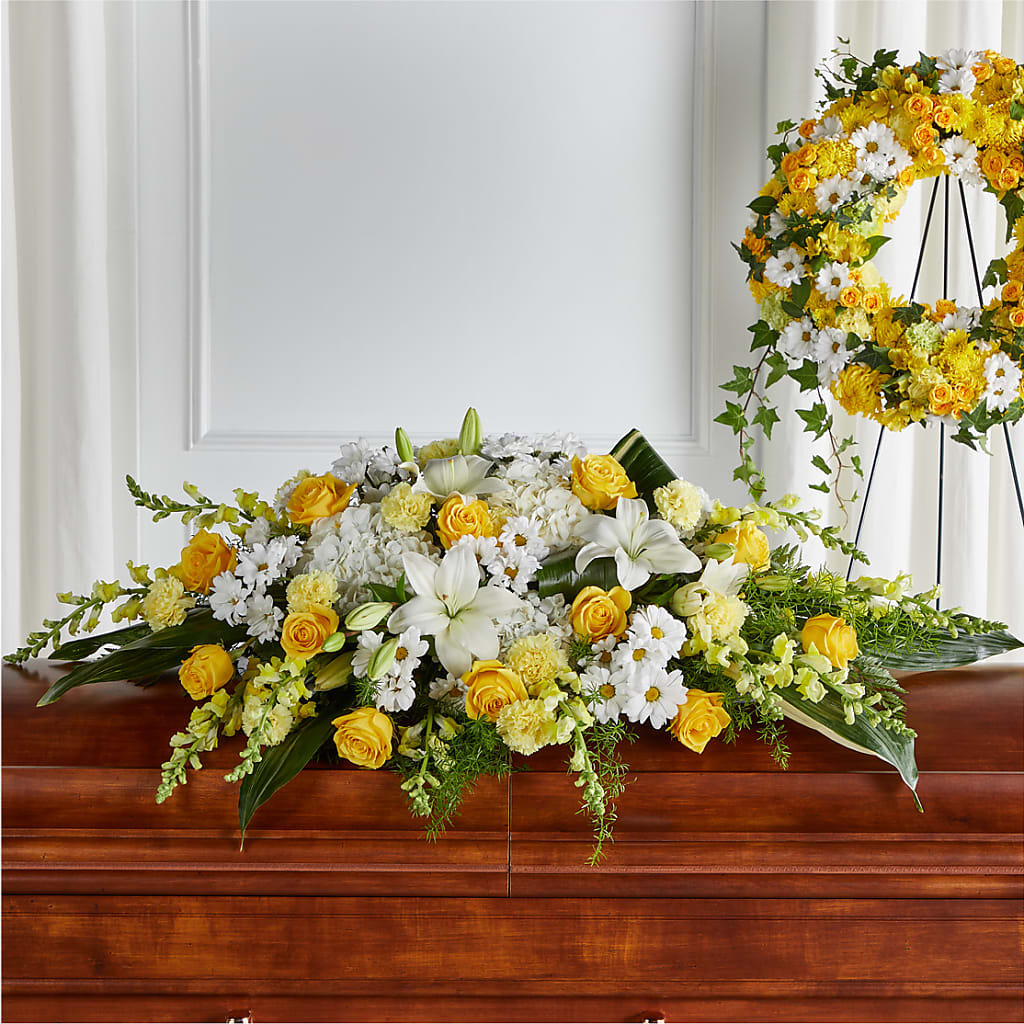 Golden Harmony Casket Spray – THE FLOWER PATCH & GIFT SHOPPE, Lehighton PA